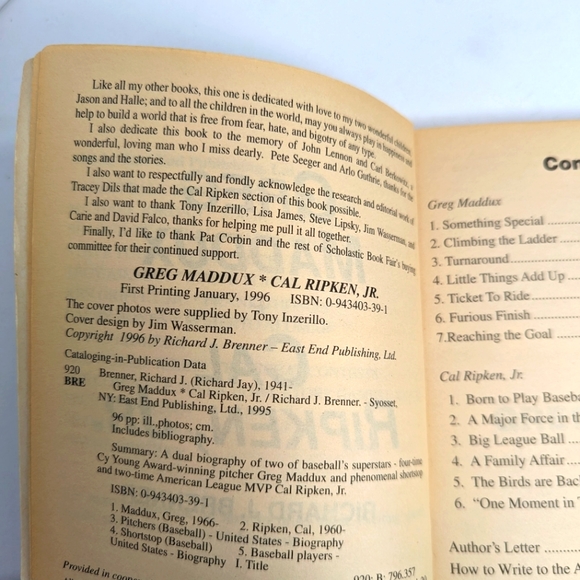 Greg Maddux, Cal Ripken, Jr. by Brenner, Richard J. - Vintage book - 1996 - Picture 3 of 3